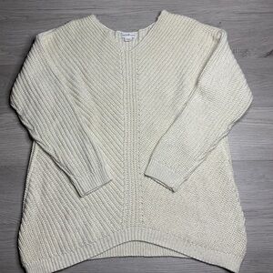 Jaclyn Smith Cream Metallic Knit Long‎ Sleeve Sweater Size Large
